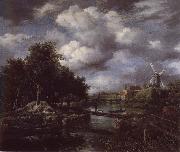 Jacob van Ruisdael Landscape with a windmill  near town Moat oil painting artist
